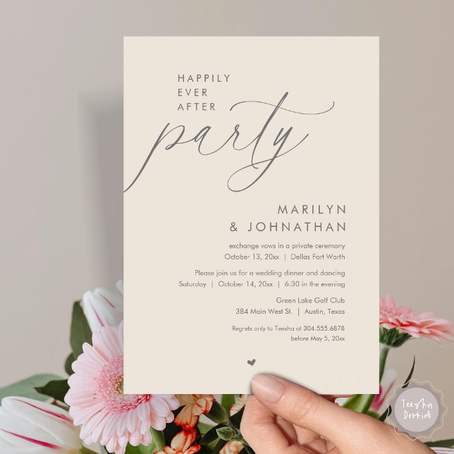 Happily Ever After Party, Romantic Wedding Dinner Invitation (Happily Ever After Party, Modern Romantic Wedding Dinner Invitation Card, PDF, in Dark Grey Cream)