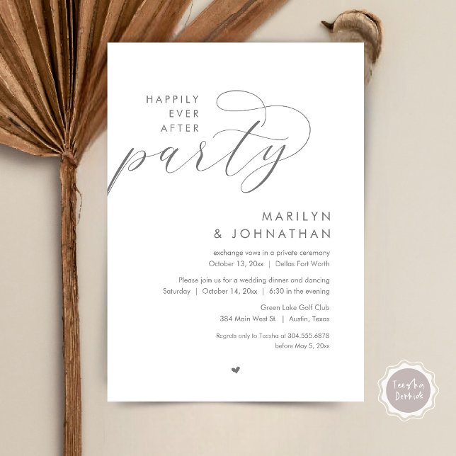 Happily Ever After Party, Romantic Wedding Dinner Invitation (Happily Ever After Party, Modern Romantic Wedding Dinner Invitation Card, PDF, in Dark Grey)
