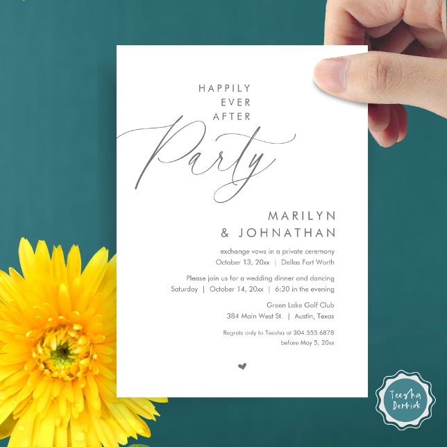 Happily Ever After Party, Romantic Wedding Dinner Invitation (Happily Ever After Party, Modern Romantic Wedding Dinner Invitation Card, PDF, in Dark Grey)
