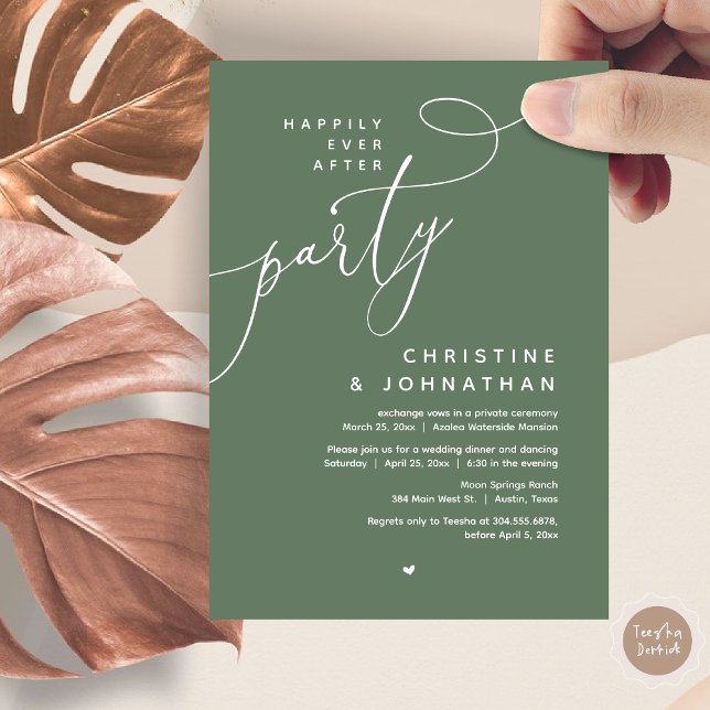 Happily Ever After Party, Romantic Wedding Dinner Invitation (Romantic Happily Ever After Party, Modern Wedding Dinner Invitation Card, PDF, Forest Sage Green)