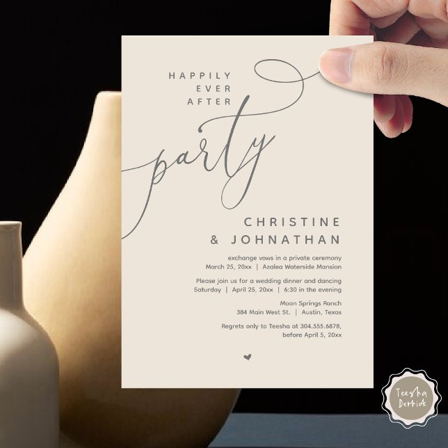 Happily Ever After Party, Romantic Wedding Dinner Invitation (Romantic Happily Ever After Party, Modern Wedding Dinner Invitation Card, PDF, Cream Grey)
