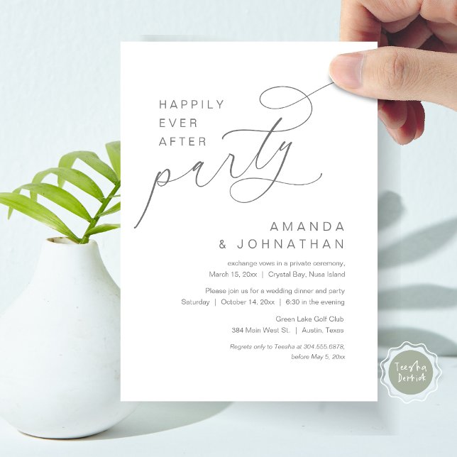 Happily Ever After Party, Romantic Wedding Invitation (Happily Ever After Party, Modern Romantic Wedding Dinner Invitation Card in Dark Grey)