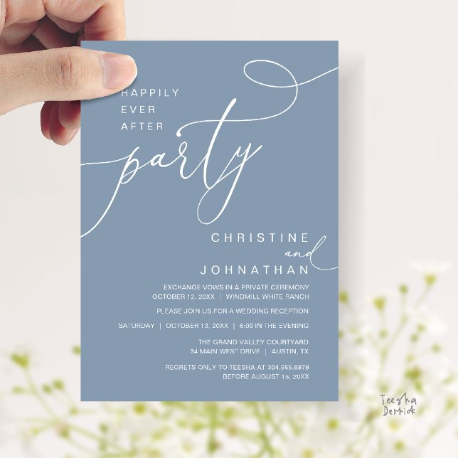 Happily Ever After Party Romantic Weds Reception Invitation (Happily Ever After Party Romantic Weds Reception Invitation Card in Dusty Blue)