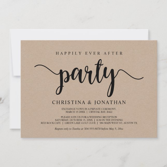 Happily Ever After party,  Rustic kraft, Elopement Invitation (Front)