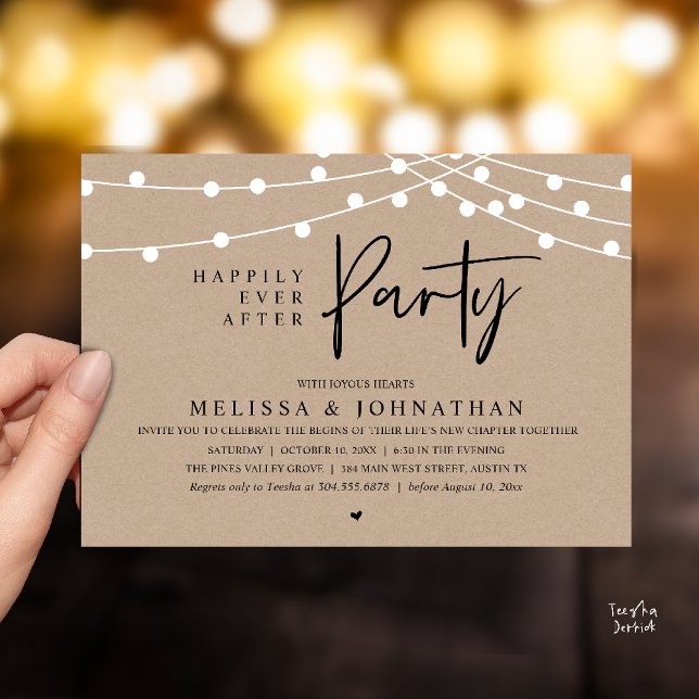 Happily Ever After Party, Rustic String Lights Invitation (Happily Ever After Party, Rustic Wedding String Lights Invitation card, Reception Dinner Dancing)