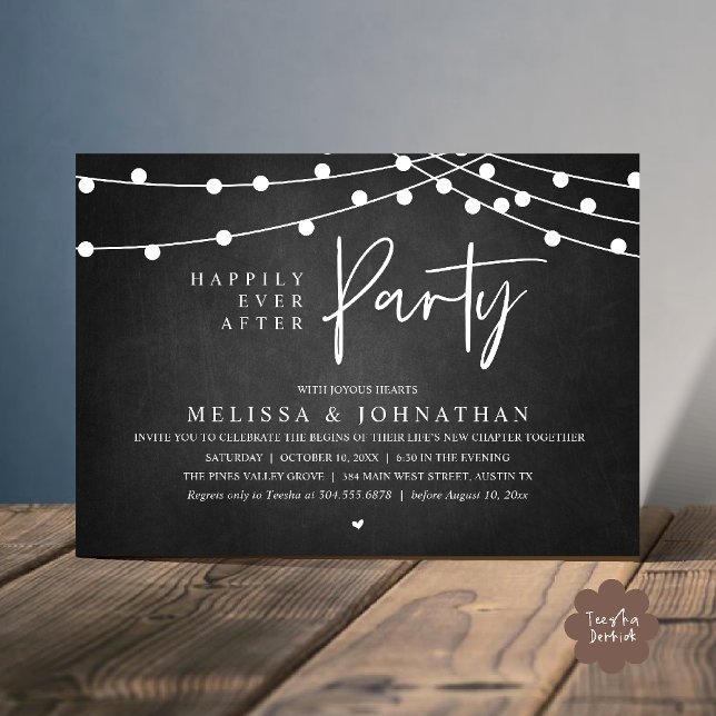 Happily Ever After Party, Rustic String Lights Invitation (Happily Ever After Party, Rustic Wedding String Lights Invitation card, Reception chalkboard)