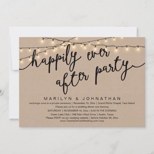 Happily Ever After Party, Rustic Wedding Dinner Invitation (Front)