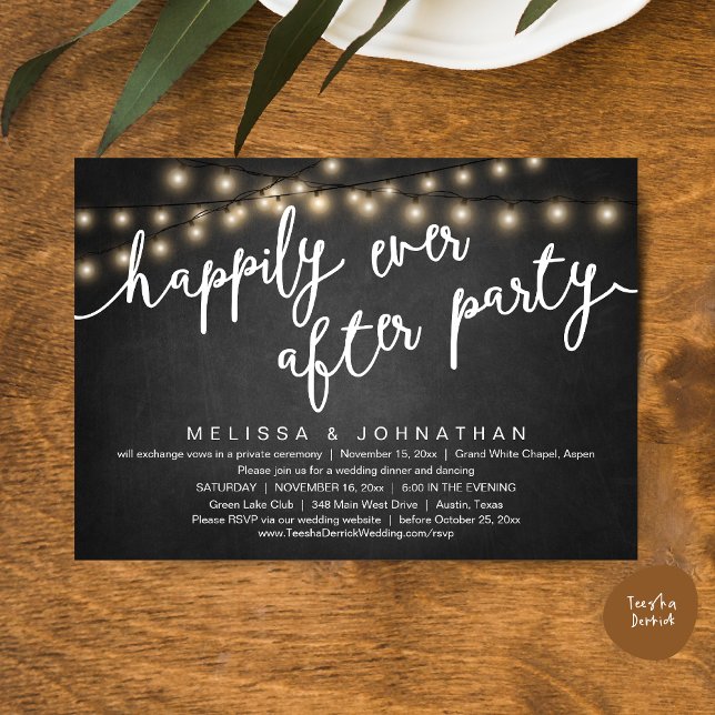 Happily Ever After Party, Rustic Wedding Dinner Invitation (Happily Ever After Party, Rustic Wedding Dinner Invitation Card, PDF, Cottage Grey Chalkboard)