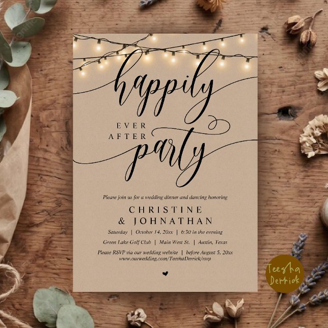 Happily Ever After Party, Rustic Wedding Elopement Invitation (Happily Ever After Party, Rustic Wedding Elopement Invitation Card in Brown Kraft Farmhouse)