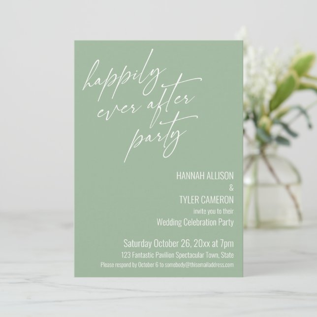Happily Ever After Party Sage Green Reception Invitation (Standing Front)