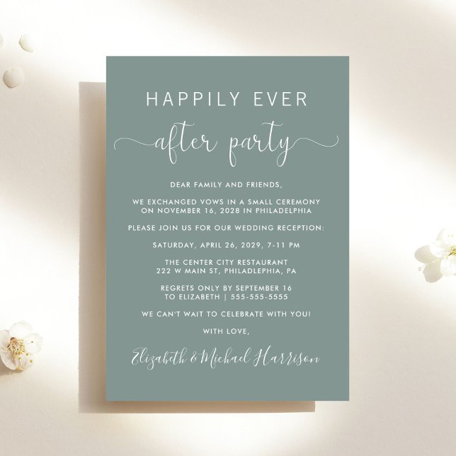 Happily Ever After Party Sage Wedding Reception Invitation (From private vows to a grand party - invite family and friends to celebrate your marriage!)