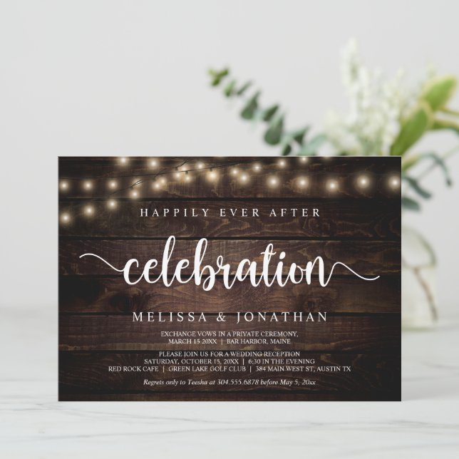 Happily Ever After Party, String Light, Elopement Invitation (Standing Front)