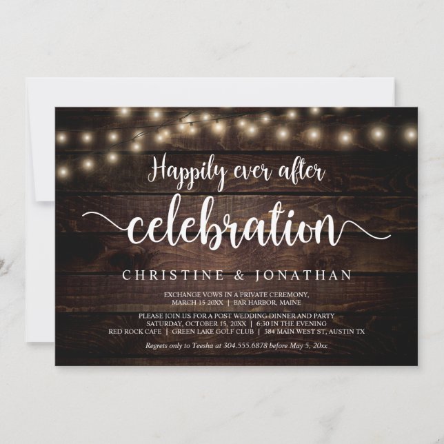 Happily Ever After Party, String Light, Elopement  Invitation (Front)