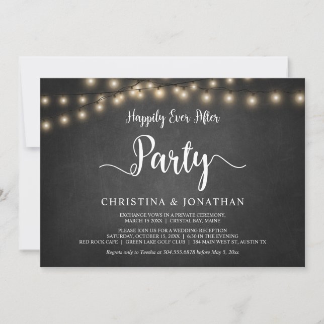 Happily Ever After Party,  String Light Elopement  Invitation (Front)