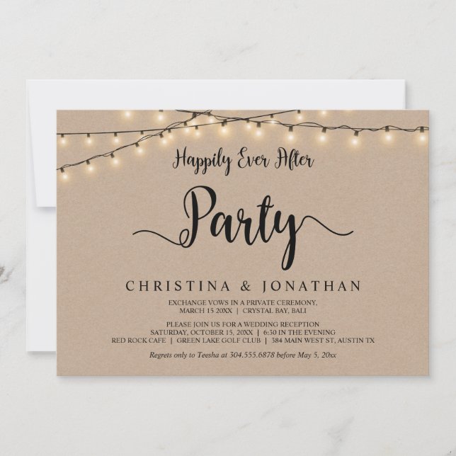 Happily Ever After party,  String Lights Elopement Invitation (Front)