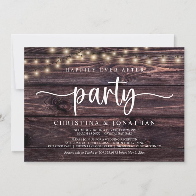 Happily Ever After party,  String Lights Elopement Invitation (Front)
