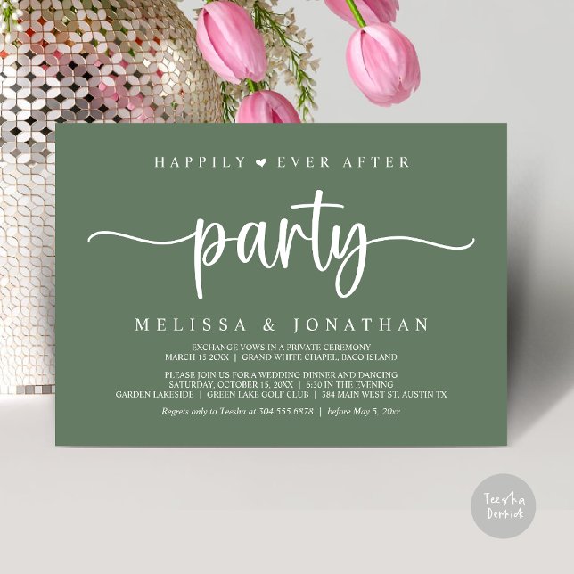 Happily Ever After party,  String Lights Elopement Invitation (Happily Ever After Party, Elopement Dinner Dancing, Rustic Cottage Invitation Card PDF Greenery Sage)