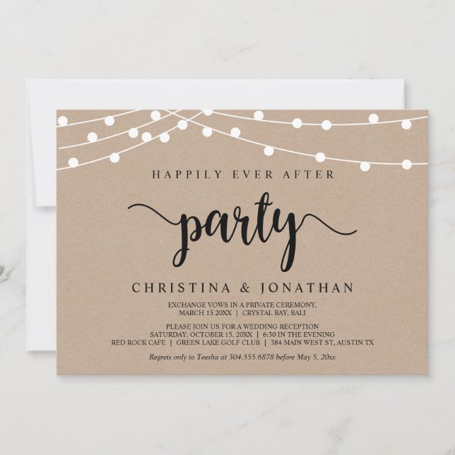 Happily Ever After party,  String Lights Elopement Invitation (Front)
