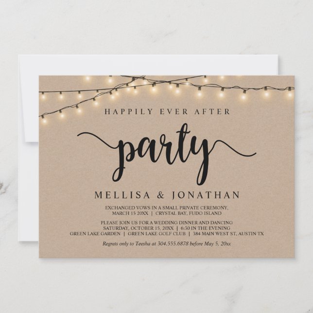Happily Ever After party,  String Lights Elopement Invitation (Front)