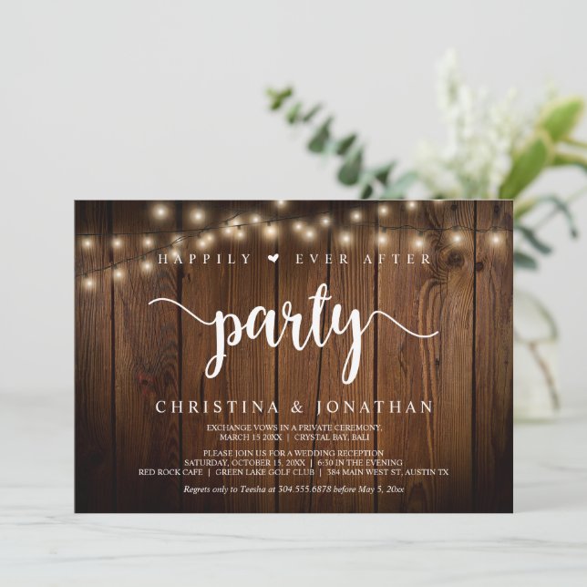 Happily Ever After party, String Lights, Elopement Invitation (Standing Front)