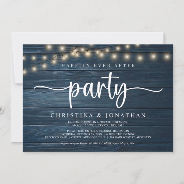 Happily Ever After party,  String Lights Elopement Invitation (Front)
