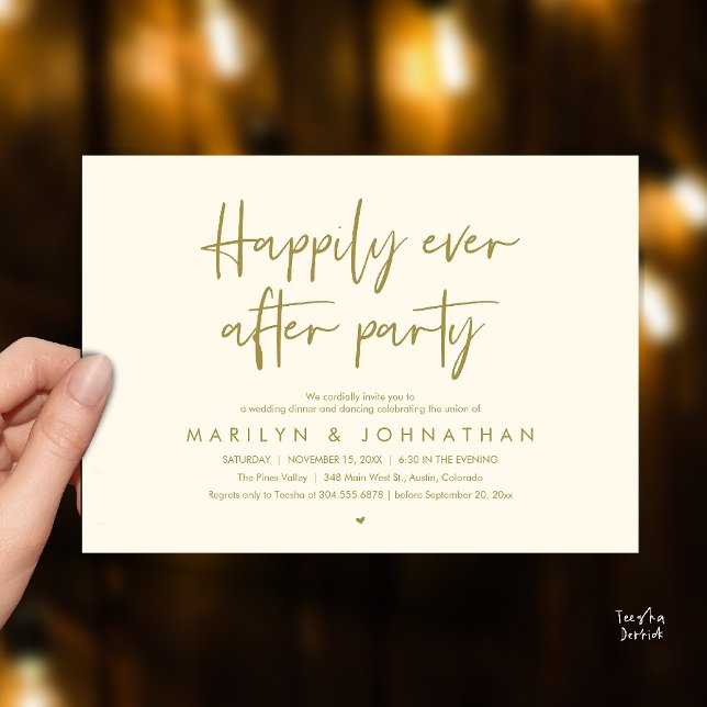 Happily Ever After Party, Wedding Dinner Dancing Invitation (Happily Ever After Party, Wedding Dinner Dancing Invitation Card in Yellow Gold)