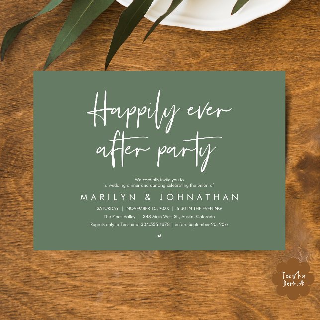 Happily Ever After Party, Wedding Dinner Dancing Invitation (Happily Ever After Party, Wedding Dinner Dancing Invitation Card in Sage Green)