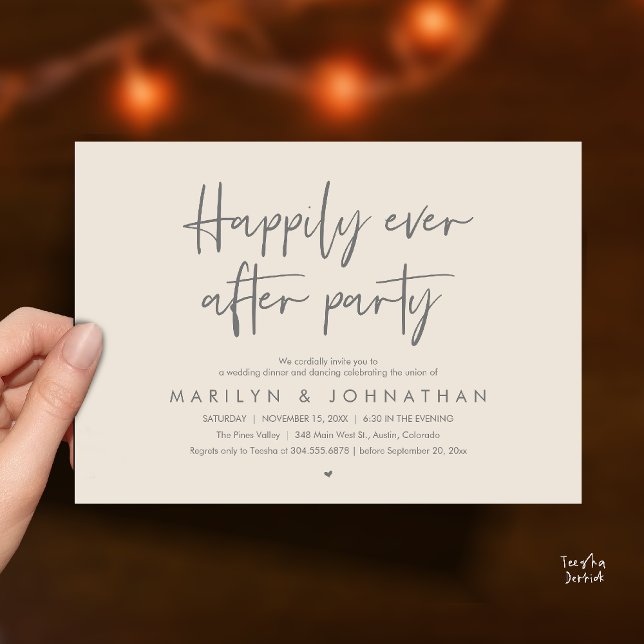 Happily Ever After Party, Wedding Dinner Dancing Invitation (Happily Ever After Party, Wedding Dinner Dancing Invitation Card in Cream Grey)