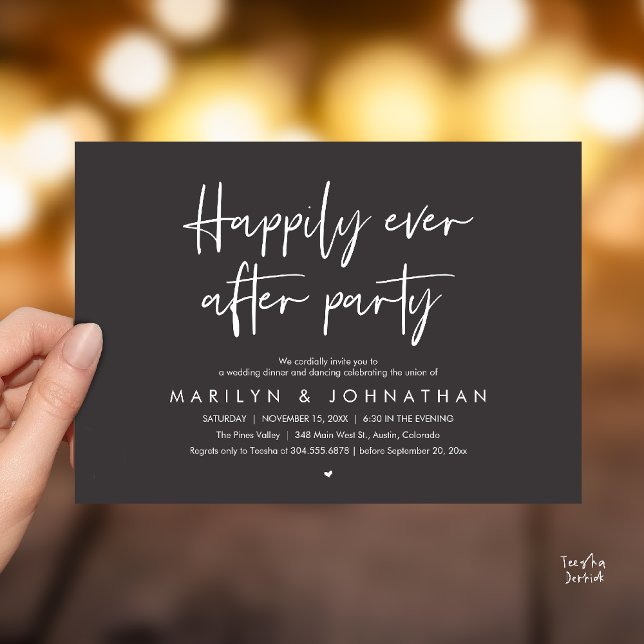 Happily Ever After Party, Wedding Dinner Dancing Invitation (Happily Ever After Party, Wedding Dinner Dancing Invitation Card in Charcoal Grey)