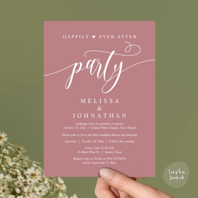Happily Ever After Party, Wedding Dinner Dancing Invitation (Happily Ever After Dinner, Wedding Party Dancing Invitation Card PDF Modern Rustic Dusty Rose Pink)