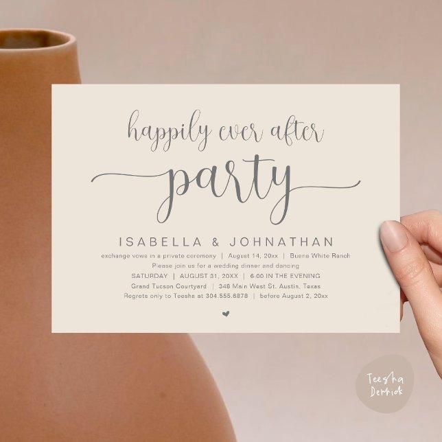 Happily Ever After Party, Wedding Dinner Dancing Invitation (Happily Ever After Party, Wedding Dinner Dancing Invitation Card, PDF, Modern Cream Grey)
