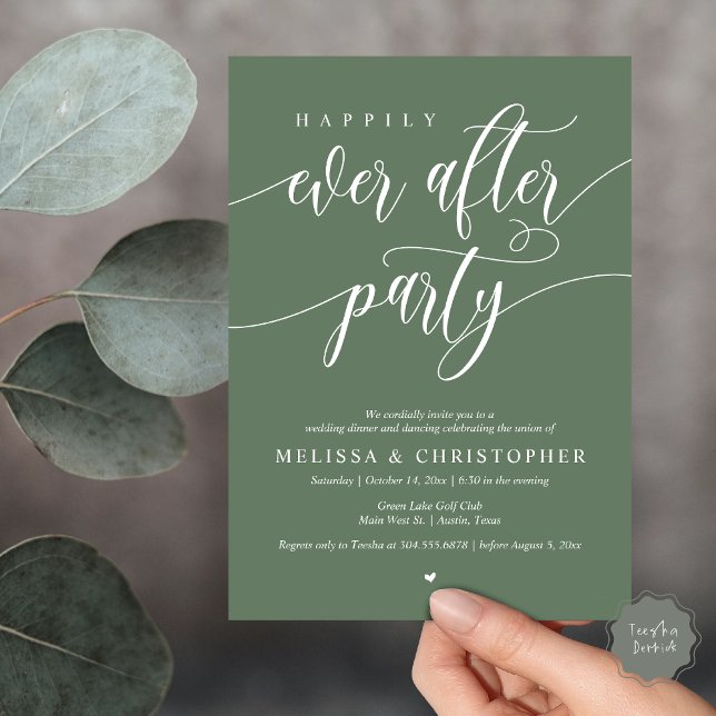 Happily Ever After Party, Wedding Dinner Dancing Invitation (Happily Ever After Party, Wedding Dinner and Dancing Invitation Card, PDF, in Forest Sage Green)
