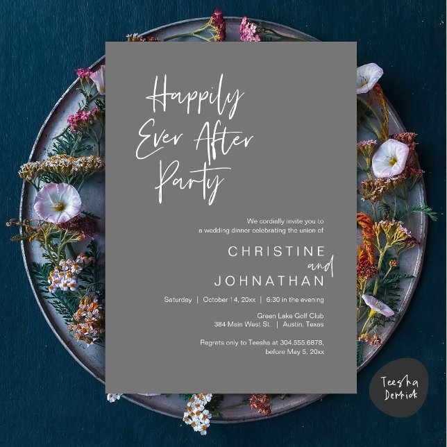 Happily Ever After Party, Wedding Dinner Dancing Invitation (Happily Ever After Party, Wedding Dinner Dancing Invitation Card, PDF, Dark Grey)