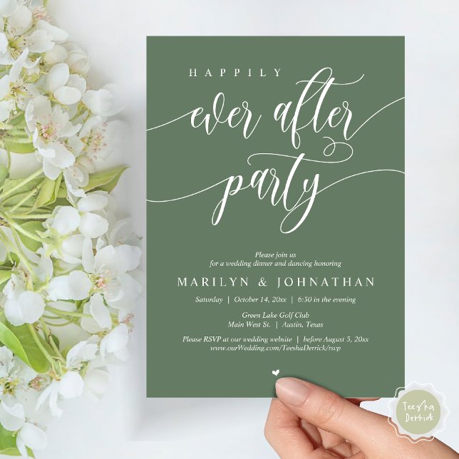 Happily Ever After Party, Wedding Dinner Dancing Invitation (Happily Ever After Party, Modern Minimalist Wedding Dinner Invitation Card, PDF, Forest Sage Green)