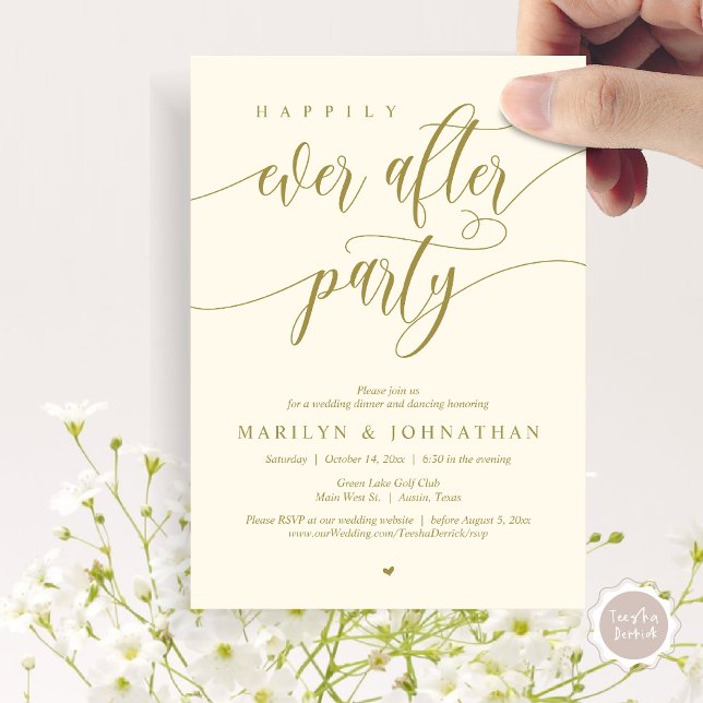 Happily Ever After Party, Wedding Dinner Dancing Invitation (Happily Ever After Party, Modern Minimalist Wedding Dinner Invitation Card, PDF, retro yellow gold)