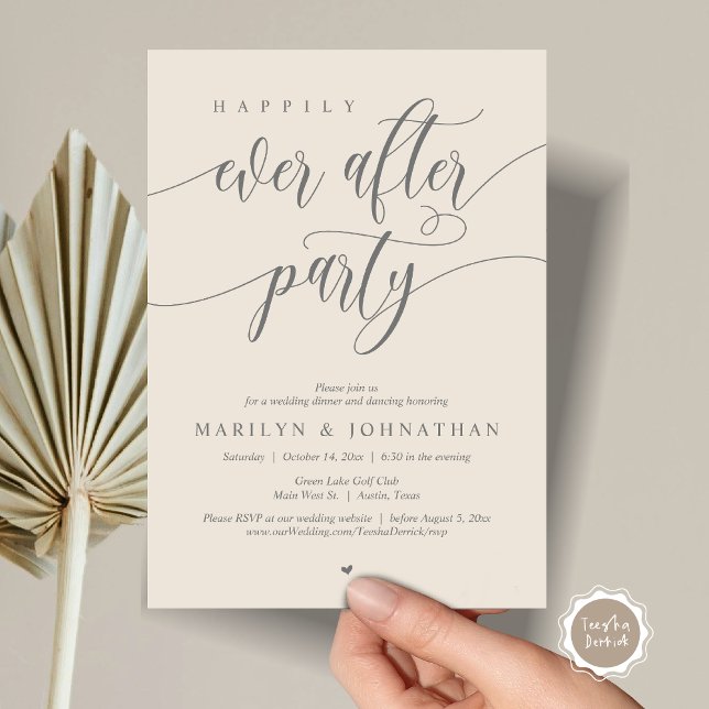 Happily Ever After Party, Wedding Dinner Dancing Invitation (Happily Ever After Party, Modern Minimalist Wedding Dinner Invitation Card, PDF, Dark Grey Cream)