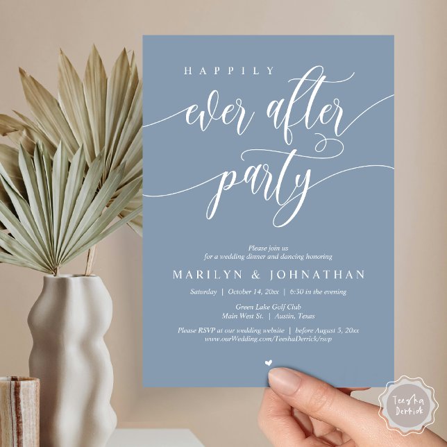 Happily Ever After Party, Wedding Dinner Dancing Invitation (Happily Ever After Party, Modern Minimalist Wedding Dinner Invitation Card, PDF, Dusty Blue)