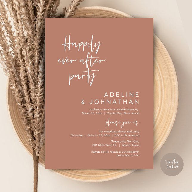 Happily Ever After Party Wedding Dinner Terracotta Invitation (Happily Ever After Party, Modern Wedding Elopement, Invitation Card, PDF, in Terracotta Brown)