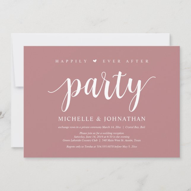 Happily ever after party, wedding elopement Dinner Invitation (Front)