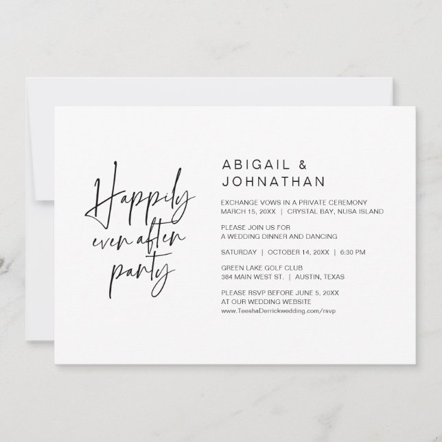 Happily Ever After Party, Wedding Elopement Dinner Invitation (Front)