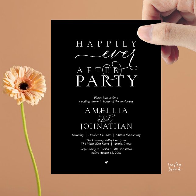 Happily Ever After Party Wedding Elopement Dinner Invitation (Happily Ever After Party Wedding Elopement Dinner Invitation Card in Classy Black)