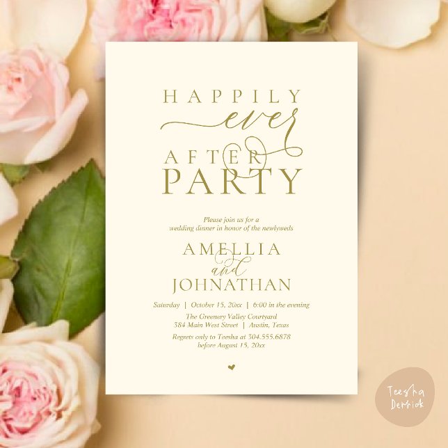Happily Ever After Party Wedding Elopement Dinner Invitation (Happily Ever After Party Wedding Elopement Dinner Invitation Card in Yellow Cream Gold)