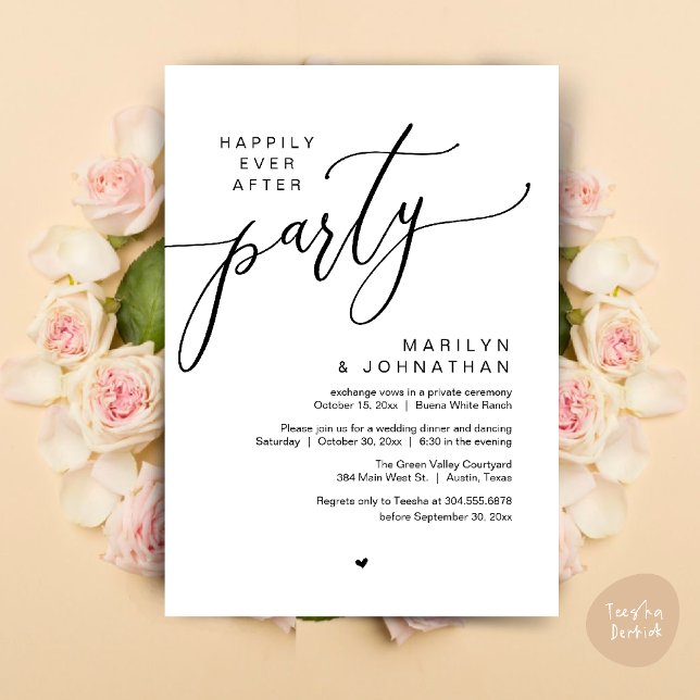 Happily Ever After Party Wedding Elopement Dinner Invitation (Happily Ever After Party Wedding Elopement Romantic Dinner Brunch Invitation Card PDF White Black)