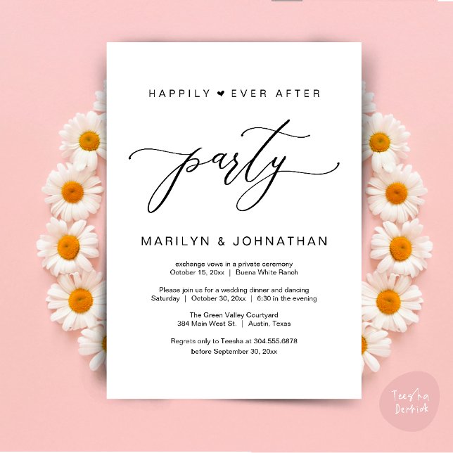 Happily Ever After Party Wedding Elopement Dinner Invitation (Happily Ever After Party Wedding Elopement Romantic Dinner Brunch Invitation Card PDF White Black)