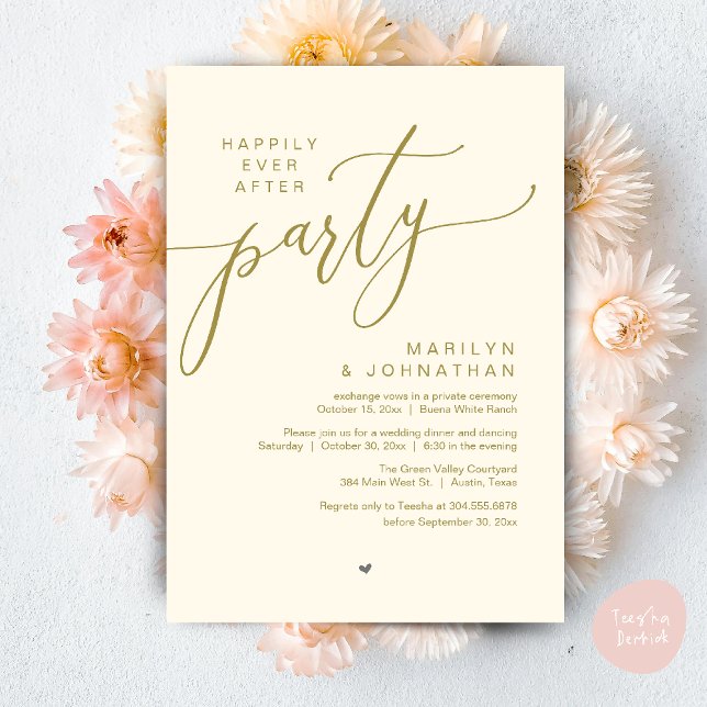 Happily Ever After Party Wedding Elopement Dinner Invitation (Happily Ever After Party Wedding Elopement Romantic Dinner Brunch Invitation Card PDF Yellow Gold)