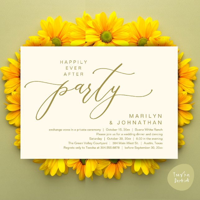 Happily Ever After Party Wedding Elopement Dinner Invitation (Happily Ever After Party Wedding Elopement Romantic Dinner Brunch Invitation Card PDF Yellow Gold)