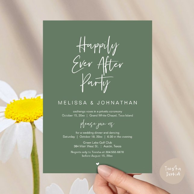 Happily Ever After Party, Wedding Elopement Dinner Invitation (Happily Ever After Party, Wedding Elopement Dinner Brunch Lunch Invitation Card, PDF, Greenery Sage)
