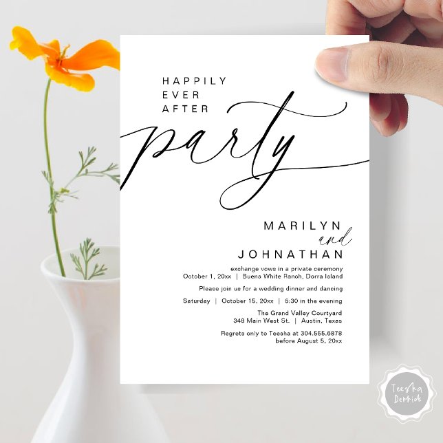 Happily Ever After Party Wedding Elopement Dinner Invitation (Happily Ever After Party Wedding Elopement Dinner Invitation Card PDF Modern Romantic White Black)