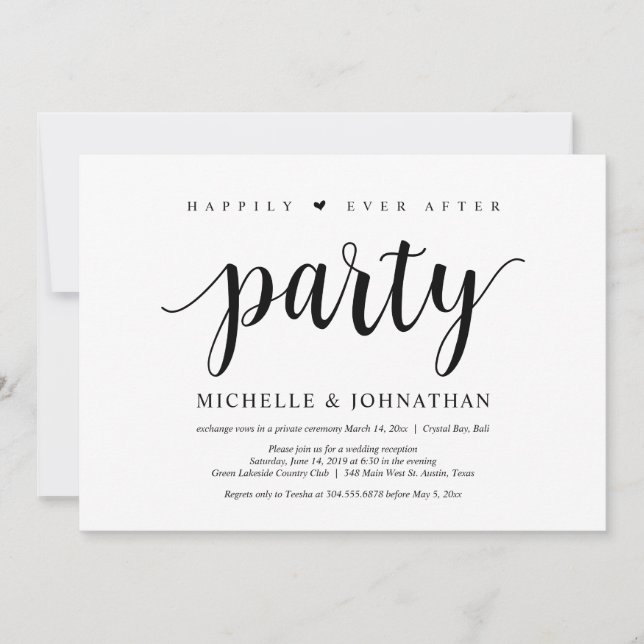 Happily ever after party, wedding elopement invitation (Front)