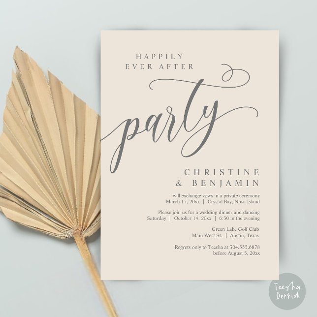 Happily Ever After Party, Wedding Elopement Invitation (Happily Ever After Party, Modern Romance Wedding Elopement Invitation Card, PDF, in Cream dark grey)